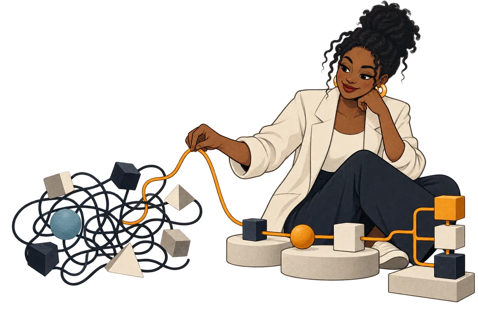 A strategy consultant turning tangled business inputs into a clear connected path.